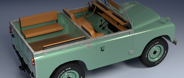 Grüner Land Rover Serie 3 mit brauner Innenausstattung aus Leder als Cabrio mit offener Ladefläche und Holzboden 