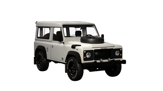 3D Darstellung eines weißen Land Rover Defender 90