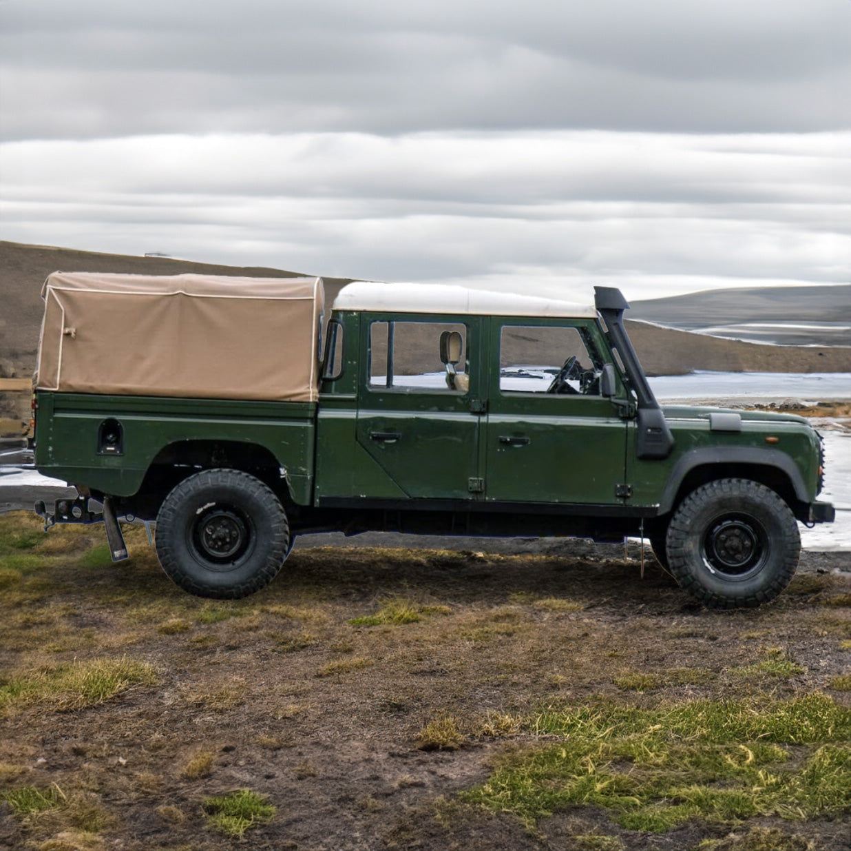 Defender 130 High Capacity Crew Cab Soft Top Canvas Verdeck Plane mit und ohne Seitenfenster