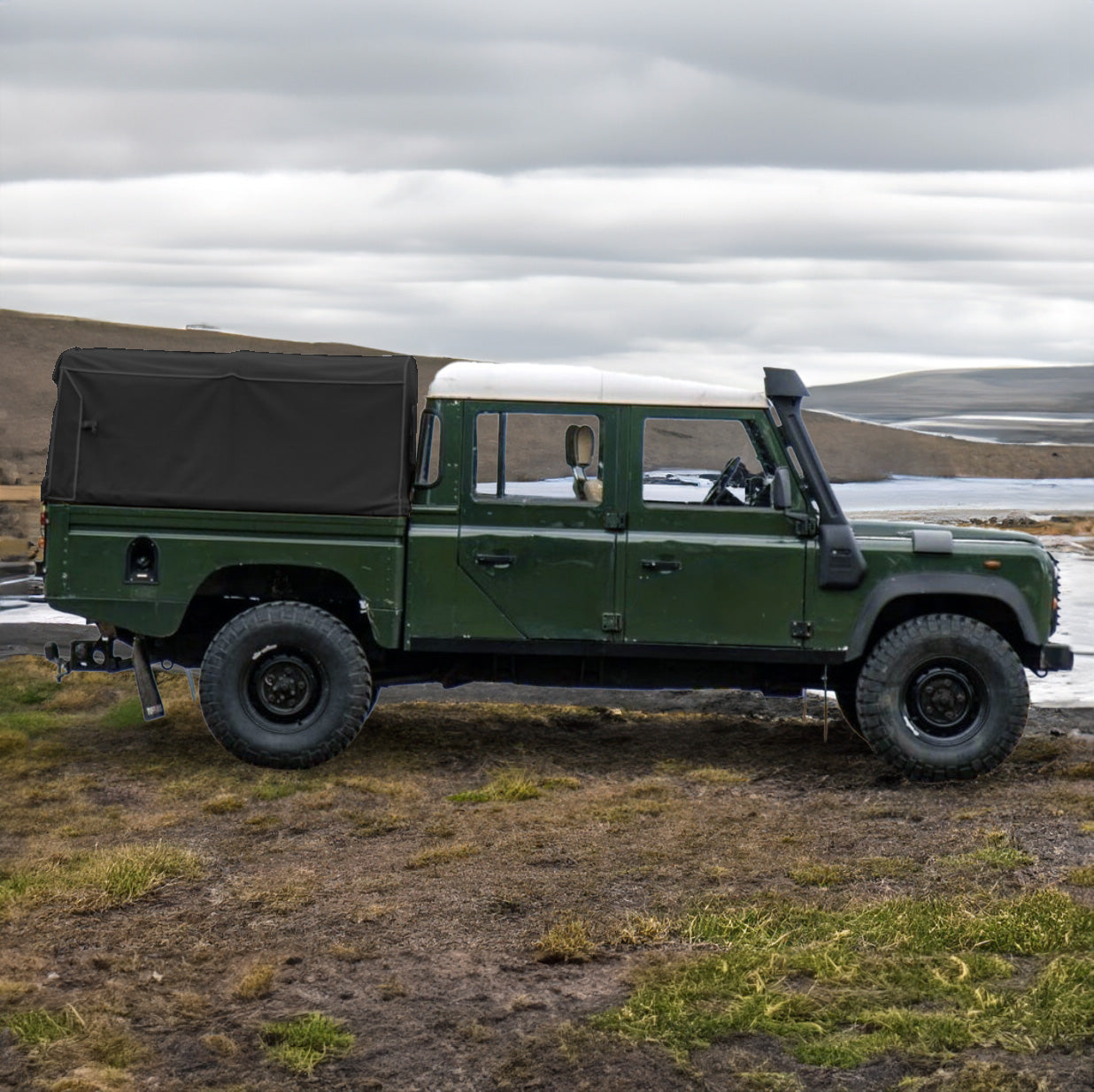 Defender 130 High Capacity Crew Cab Soft Top Canvas Verdeck Plane mit und ohne Seitenfenster