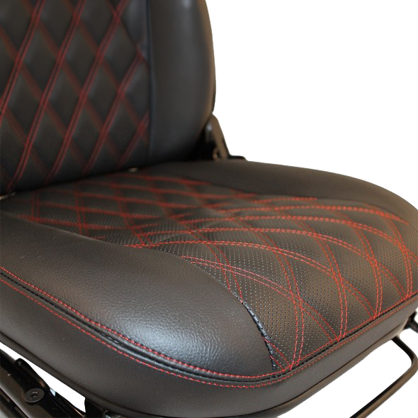 Sitze (Paar) Defender 90/110 mit Sitzheizung Vinyl Schwarz Diamantnaht rot