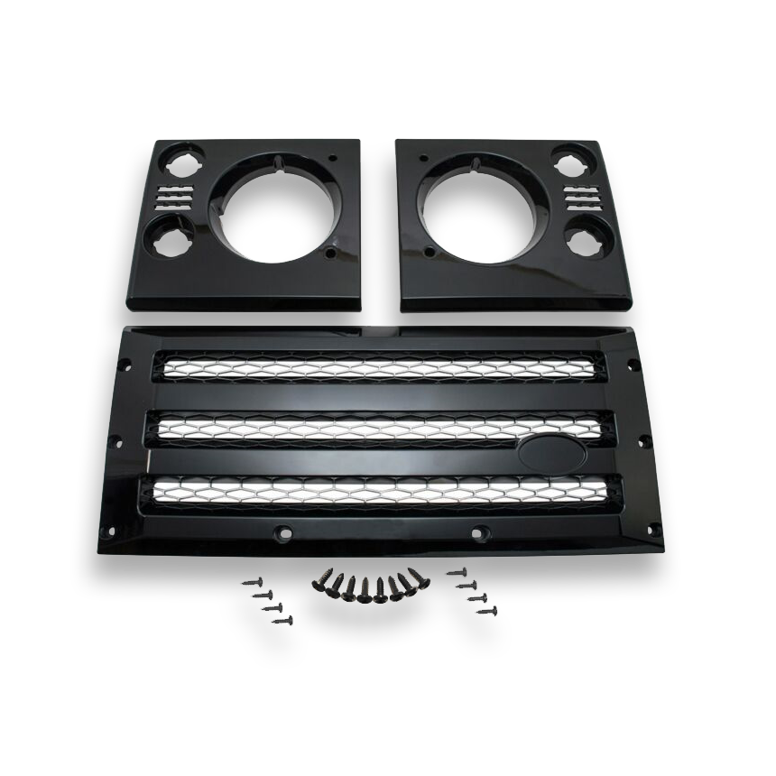 Kühlergrill und Scheinwerferumrandung XS Gitter Design Set Land Rover Defender  - schwarz lackiert