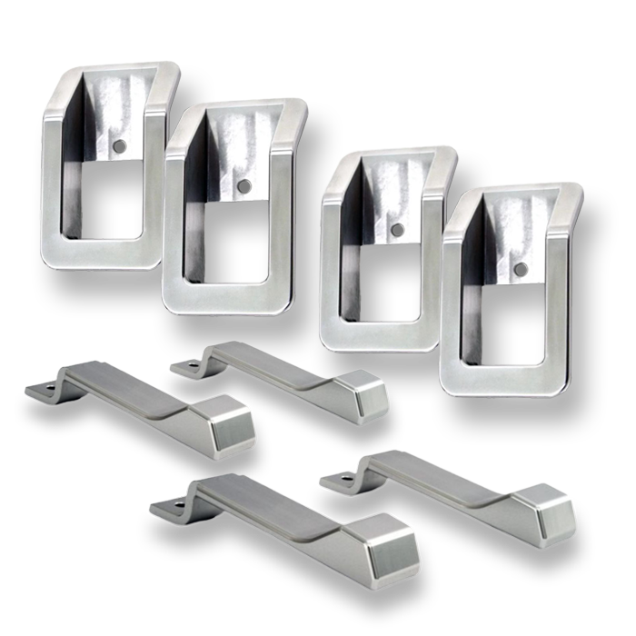 Set Türknöpfe und Rahmen Aluminium für Land Rover Defender 4 Türen in schwarz / silber / grau